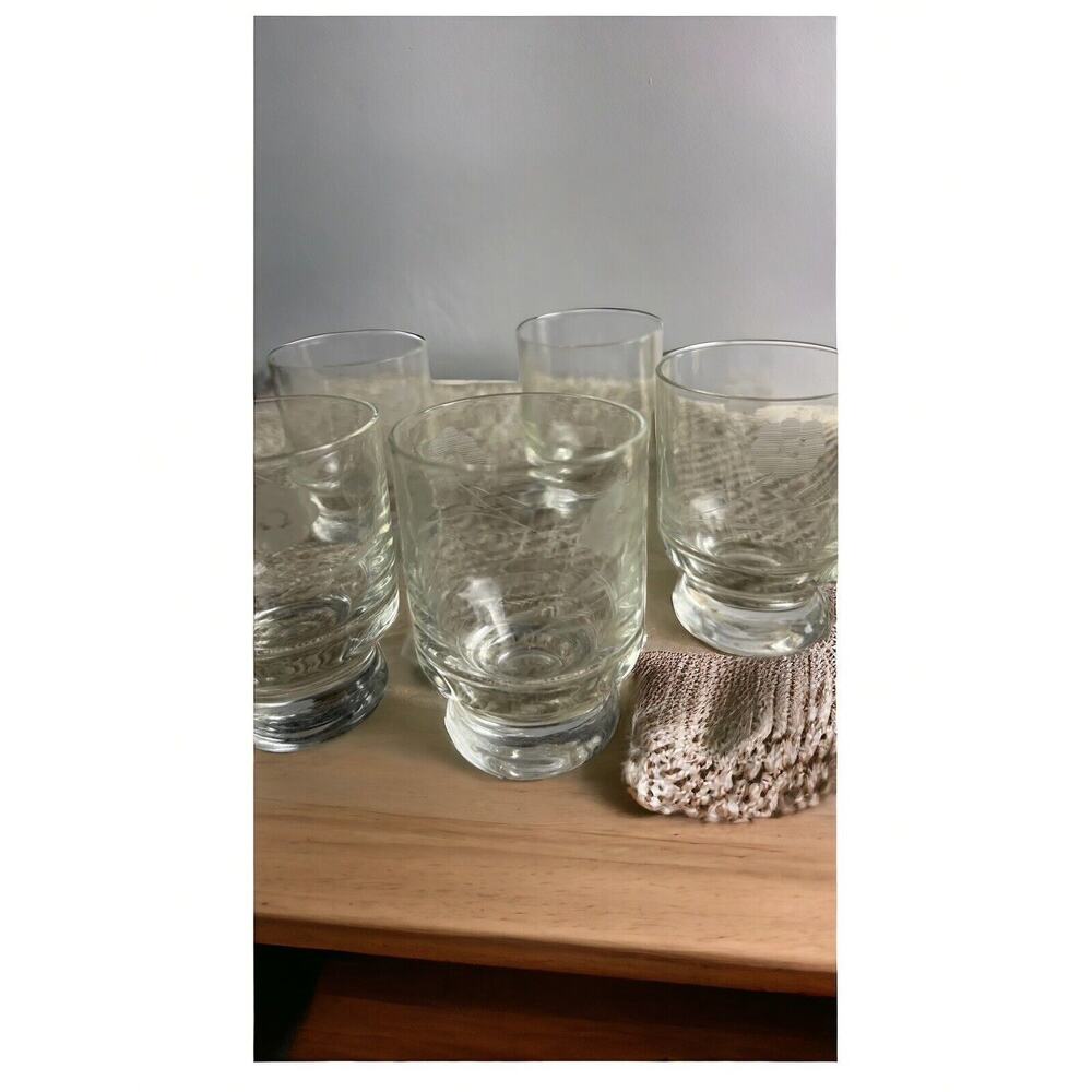 Vintage Etched Floral Pattern Shot Glasses Set Of 5